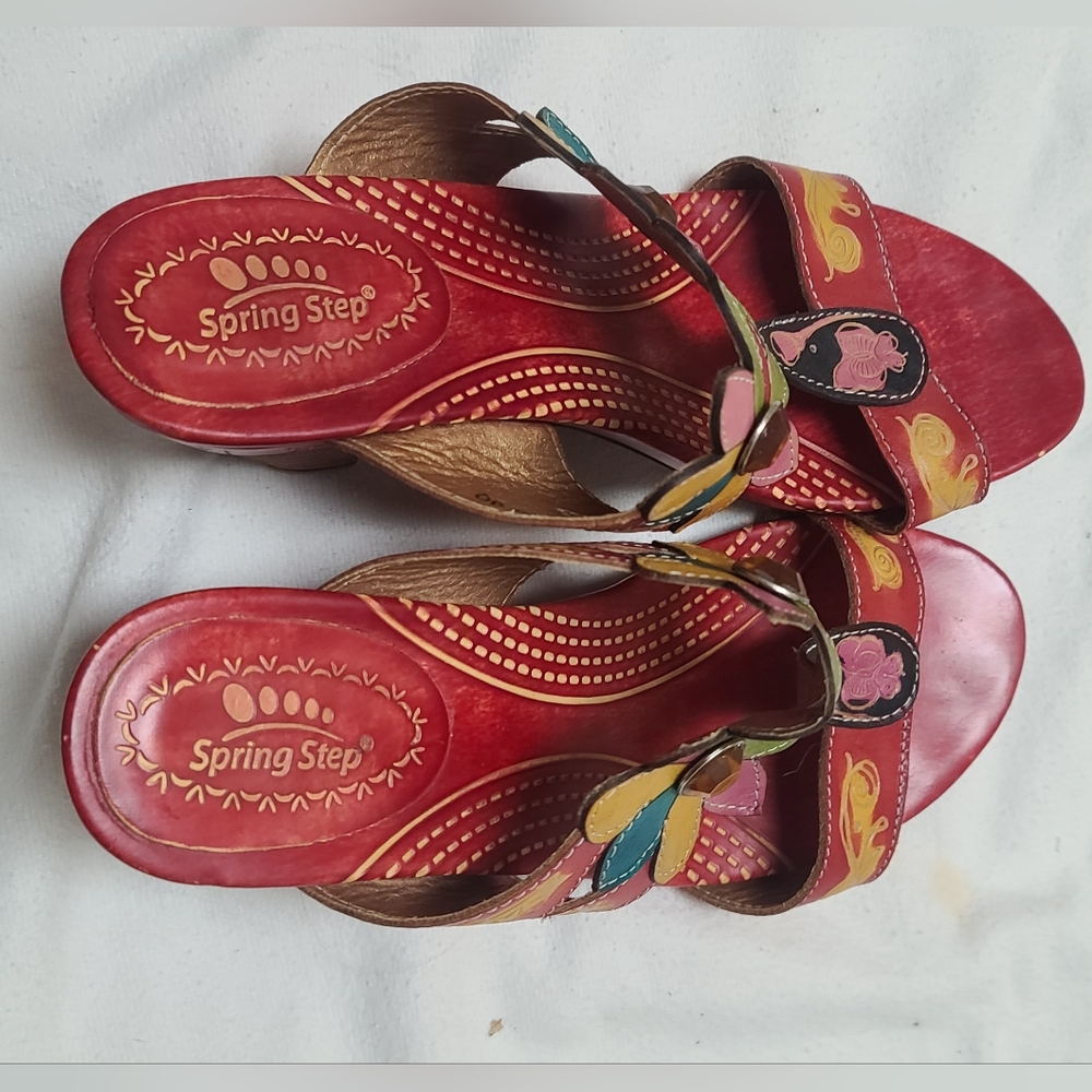 Spring Step Women's Red Floral Sandals, Low Heel, Size 40, Papaya - Picture 4 of 13
